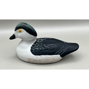 Vtg‎ Hand Painted Ceramic Smew Duck Decoy Figurine Japan Black White Signed 5"